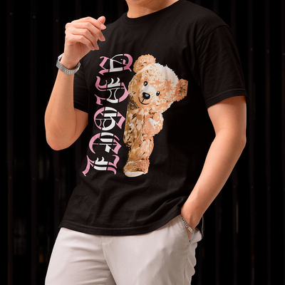 camiseta basica urso anjo - preto