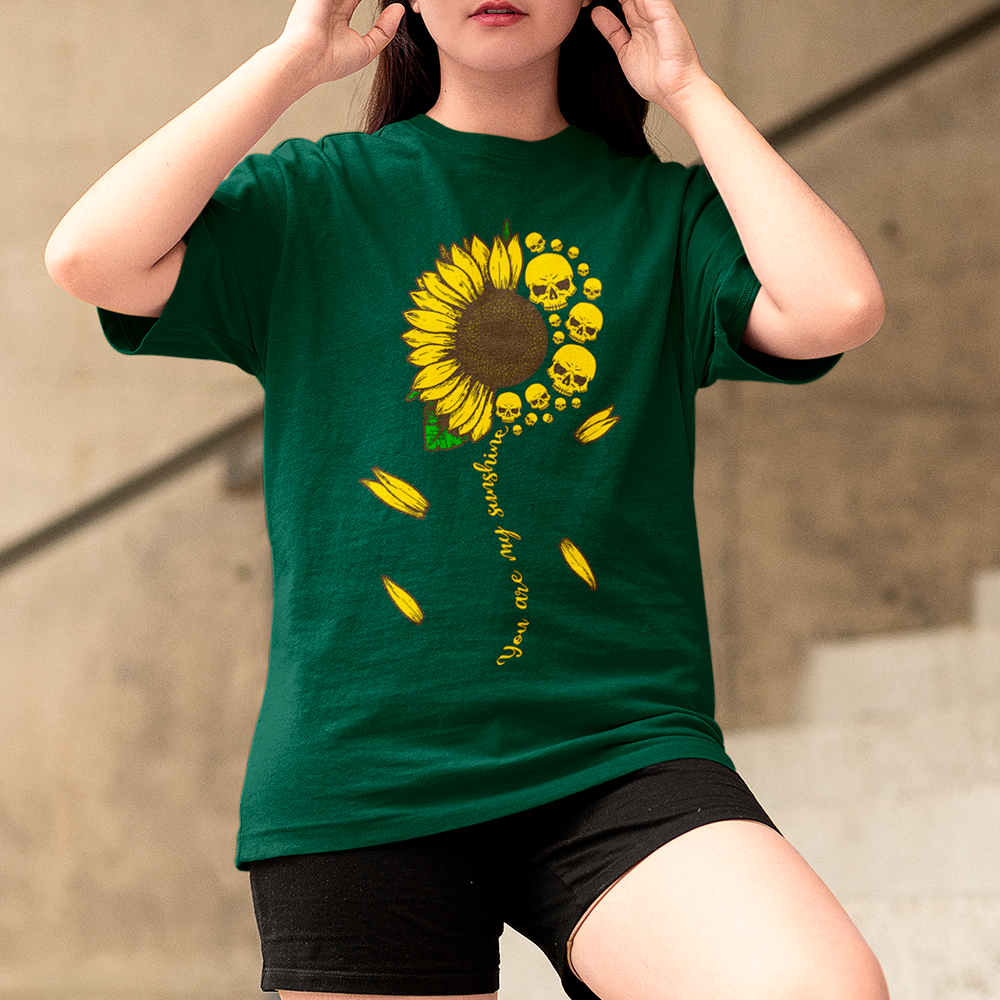 Camiseta Básica Girassol Skull Flower - verde