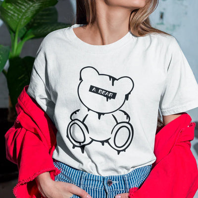 camiseta básica branca com estampa de urso fofo - Branco