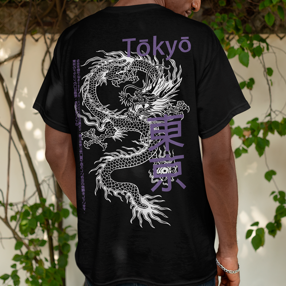 Camiseta Masculina Dragão Tokyo Japão Costas - Preto
