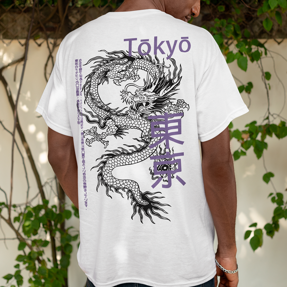 Camiseta Masculina Dragão Tokyo Japão Costas - Branco 