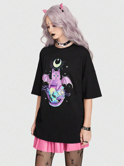 Camiseta Básica Feminina Magic Cat Skull