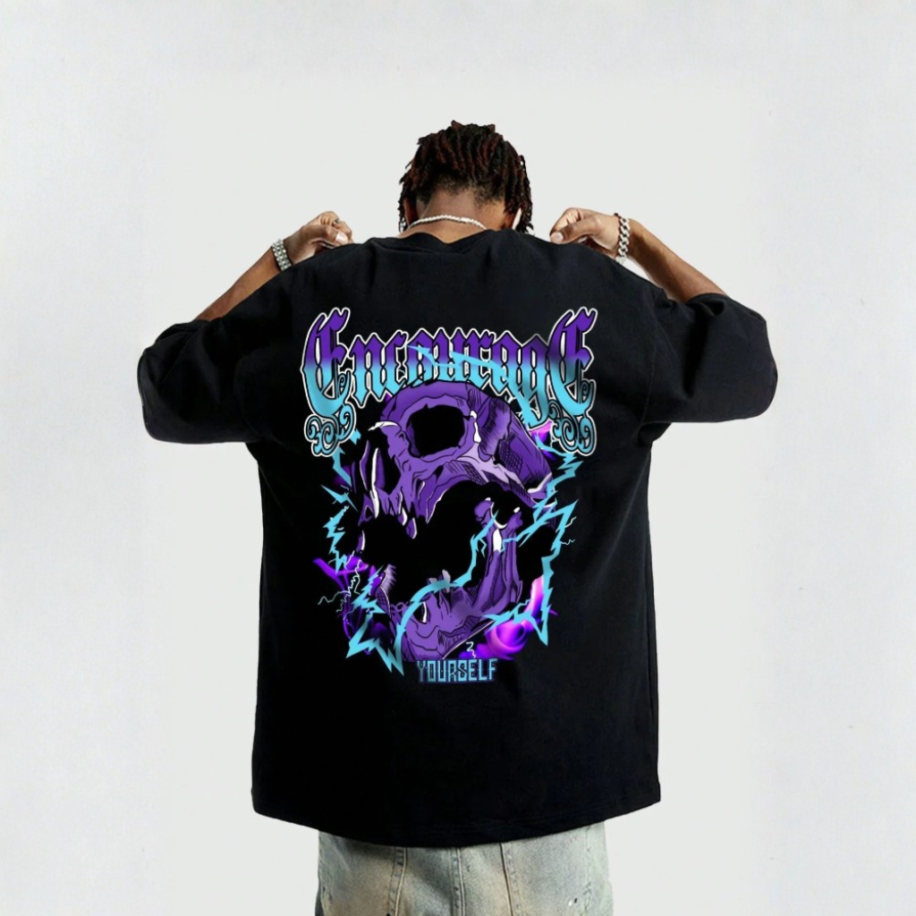 Camiseta Oversized Encourage Yourself Skull Caveira