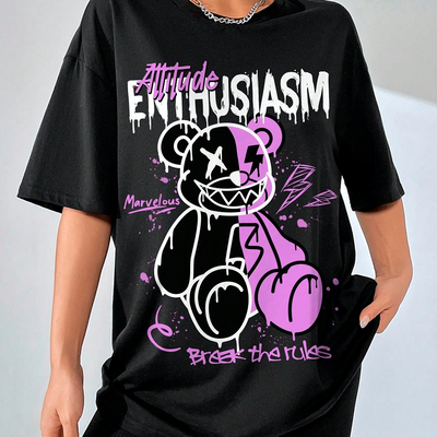 Camiseta Básica  estampa Break the Rules Bear - Preto