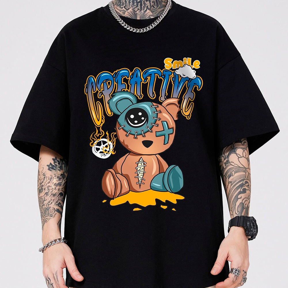 Camiseta Básica preta Unissex Com Estampa Ursinho Zombie - Preto