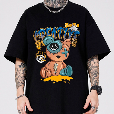Camiseta Básica preta Unissex Com Estampa Ursinho Zombie - Preto