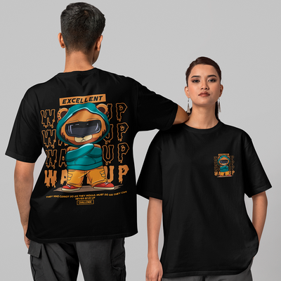 camiseta basica preta urso de oculos escuro - Preto