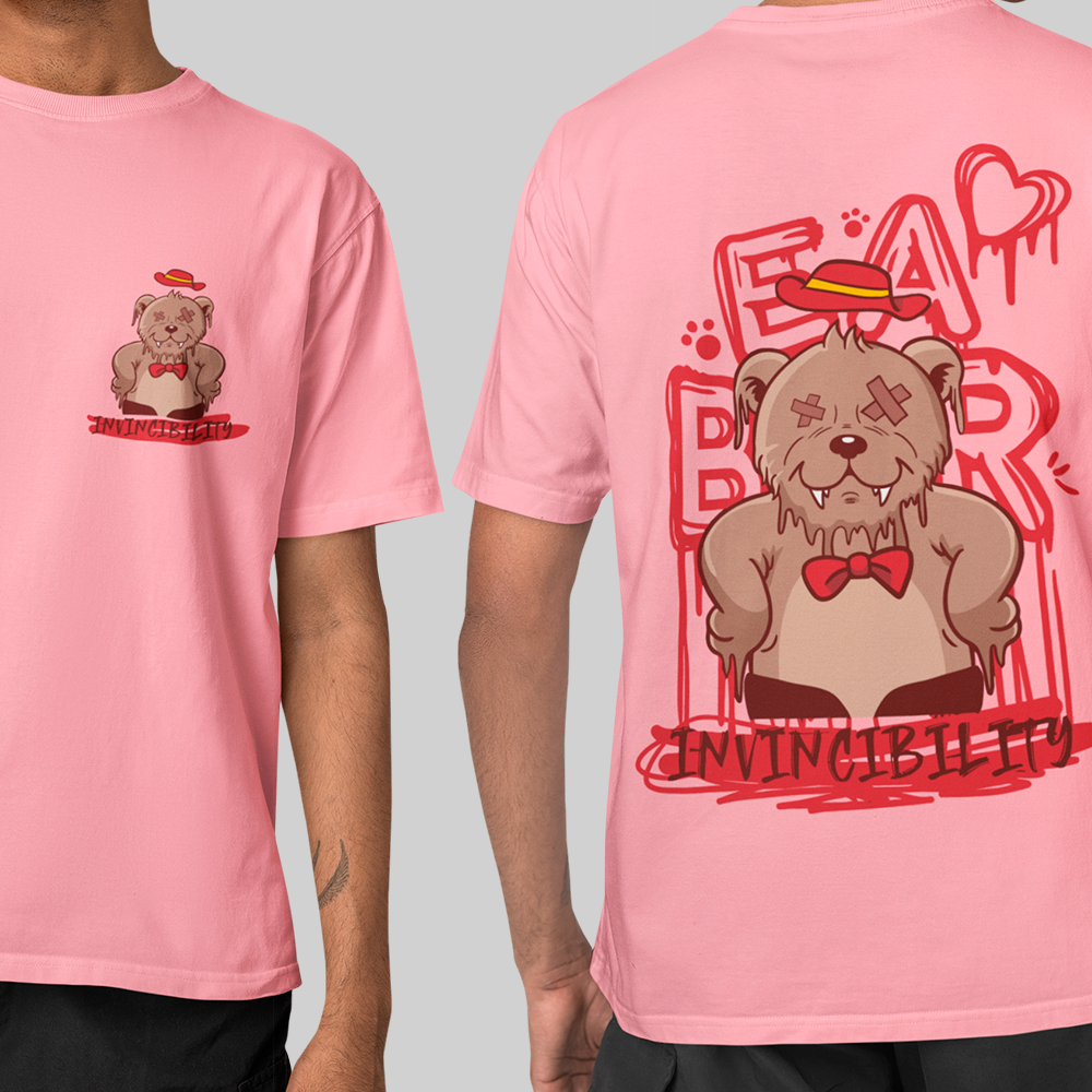 Camiseta Básica Unissex Invicibility Bear Heart - ROSA BEBE 