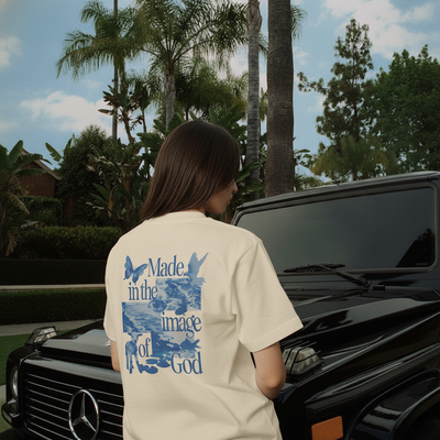 Camiseta Oversized Made In The Image Of God Azul