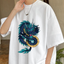 Camiseta Básica Unissex Dragon Print Japonêse - Branco