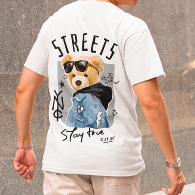 Camiseta Básica Algodão Streets Bear - Branca
