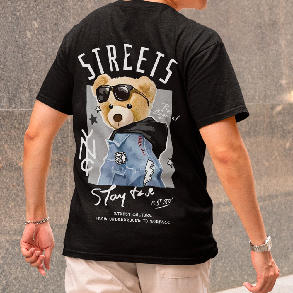 Camiseta Básica Algodão Streets Bear - Preto