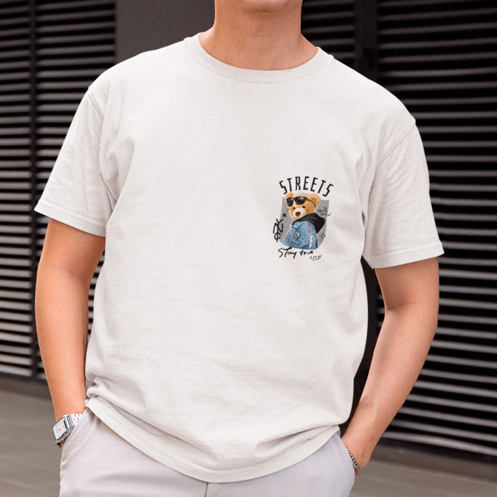 Camiseta Básica Algodão Streets Bear - Branca