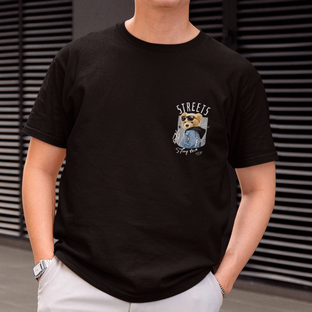 Camiseta Básica Algodão Streets Bear - Preto