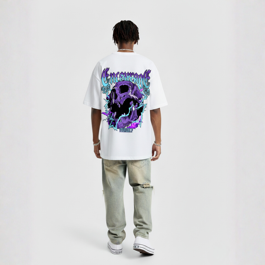 Camiseta Oversized Encourage Yourself Skull Caveira