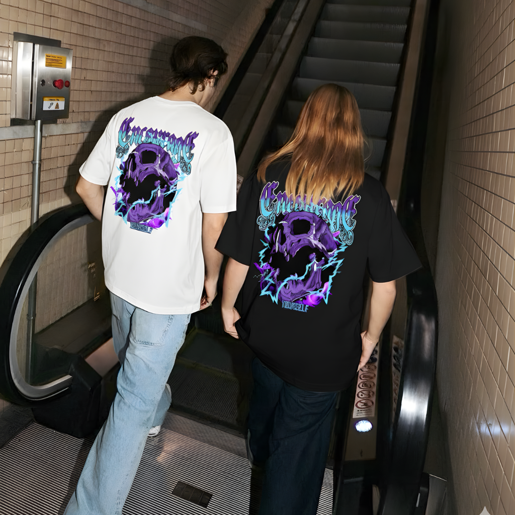 Camiseta Oversized Encourage Yourself Skull Caveira