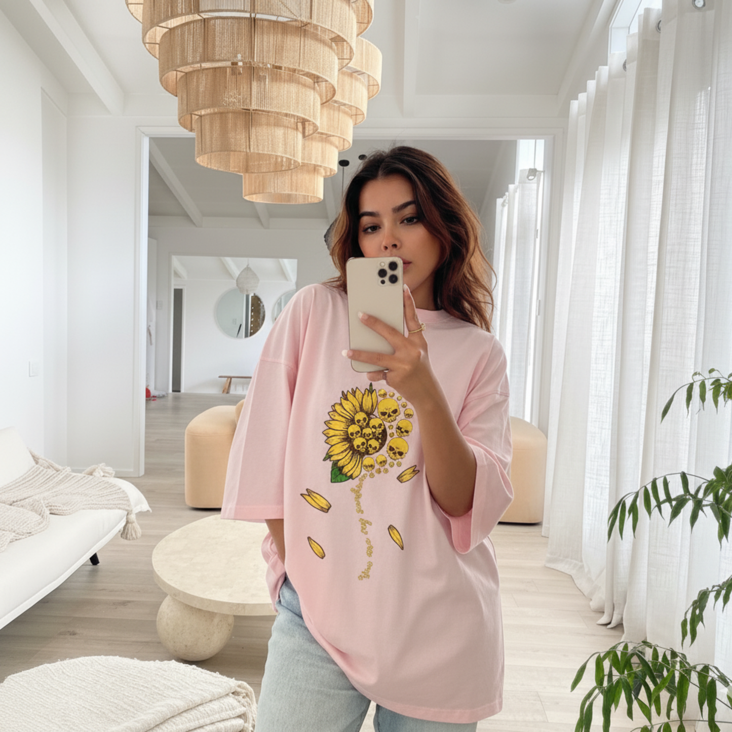 Camiseta Básica Girassol Skull Flower