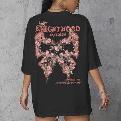 Camiseta Oversized Feminina Knighthood Butterfly Flower