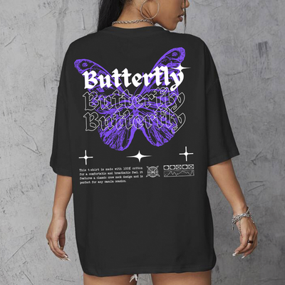 Camiseta Oversized Feminina Butterfly Frase
