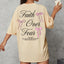Camiseta Oversized Feminina Faith Over Fear Frase Laço