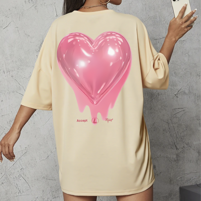 Camiseta Oversized Feminina Heart Coração Rosa