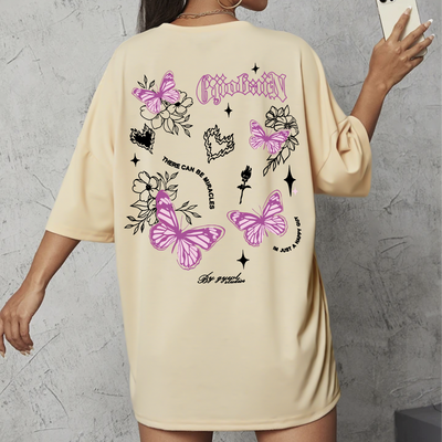 Camiseta Oversized Feminina Borboleta flores