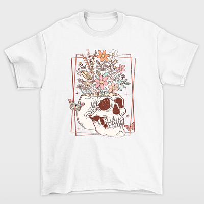 Camiseta Básica Halloween Skull Flower - branco