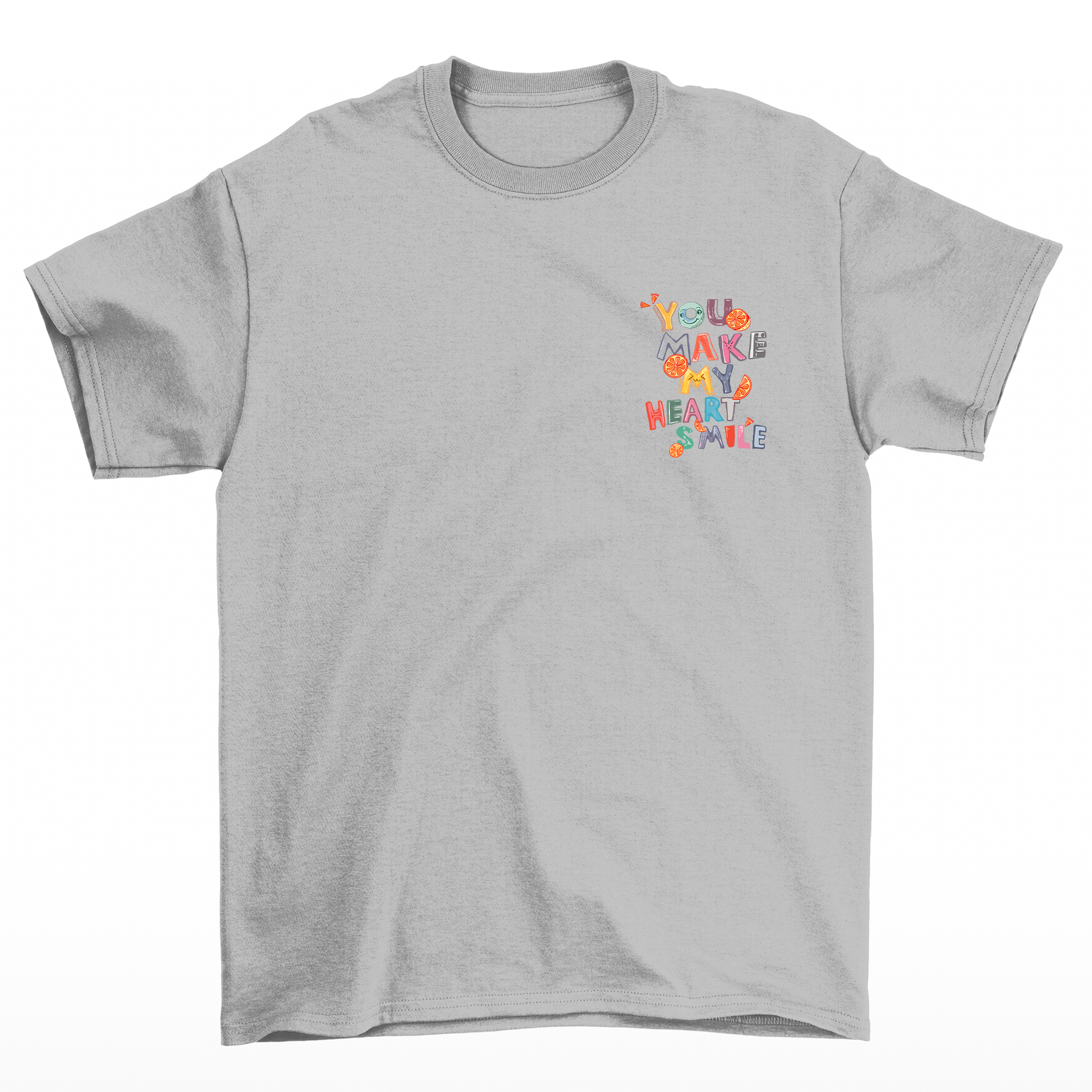 Camiseta Básica Unissex You Make My Heart Smile -cinza
