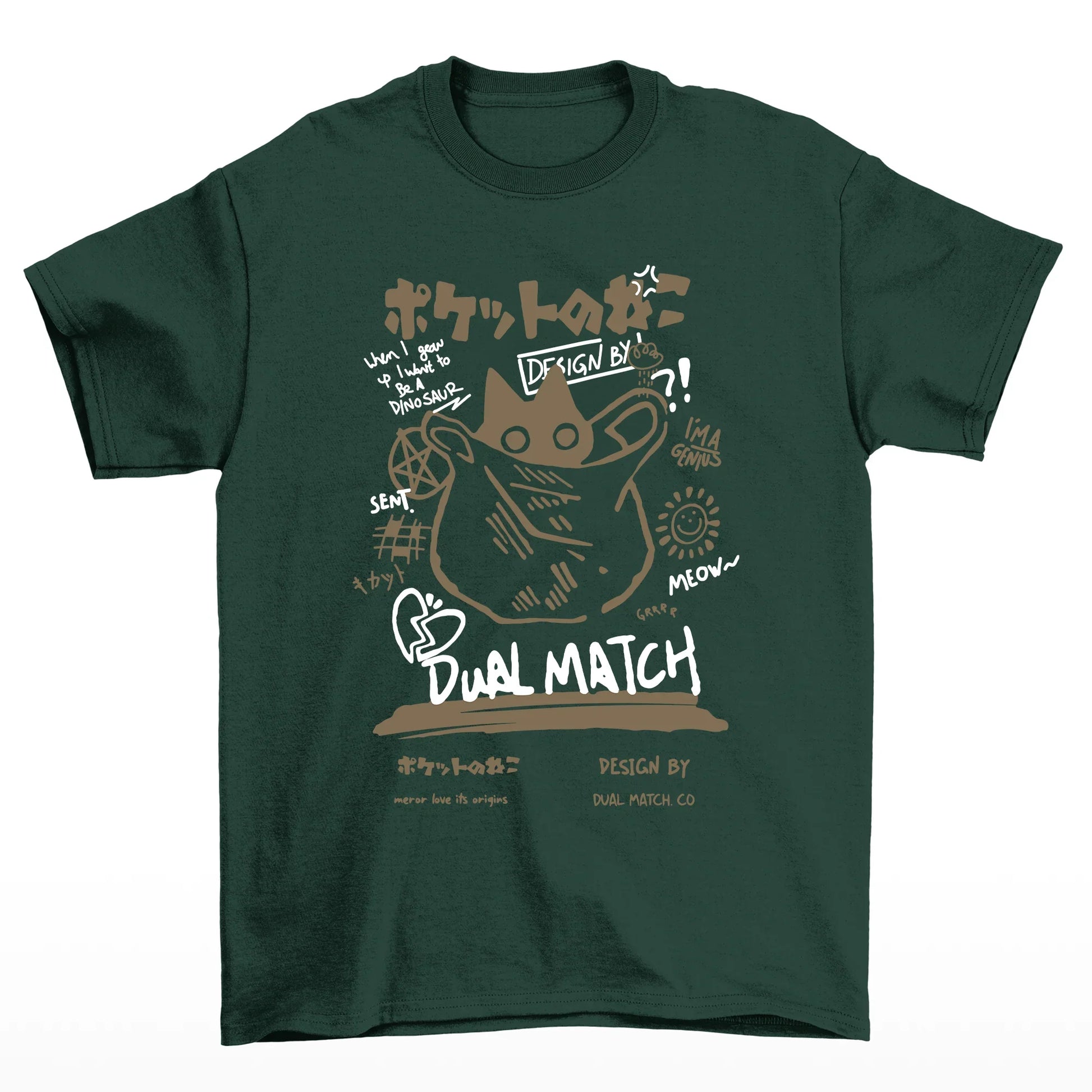 Camiseta Básica Com Estampa Gato Preto Na Sacola- Verde
