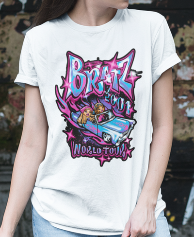 camiseta básica branca bratz 2001 word tour
