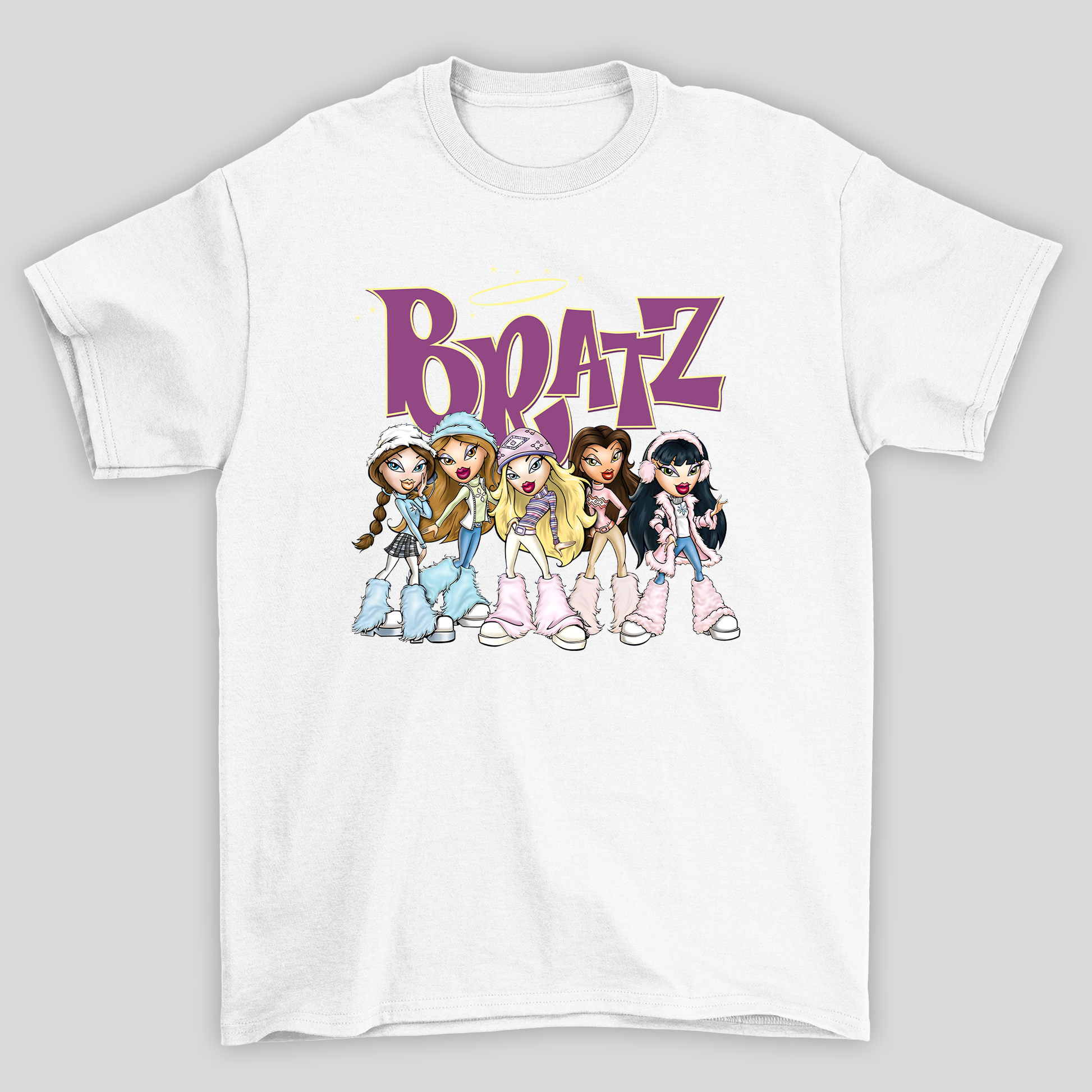 camiseta básica branca estampa bratz boneca 