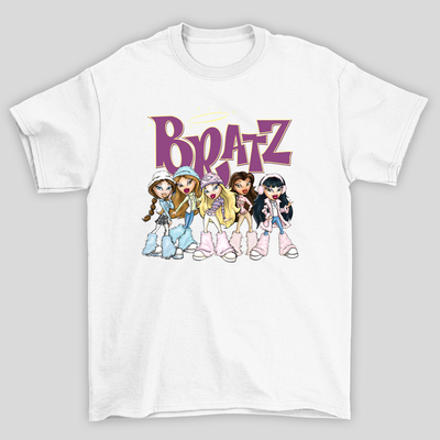 camiseta básica branca estampa bratz boneca 