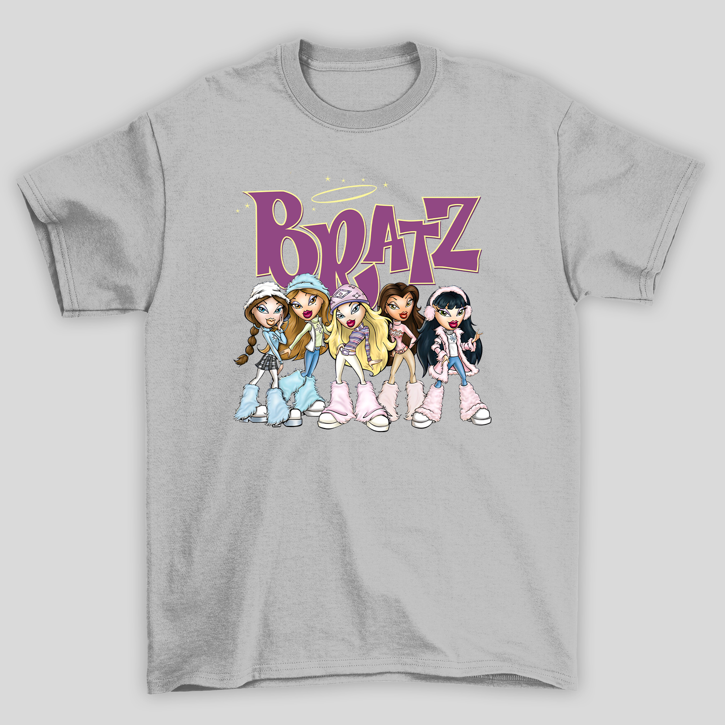 camiseta básica cinza estampa bratz boneca 