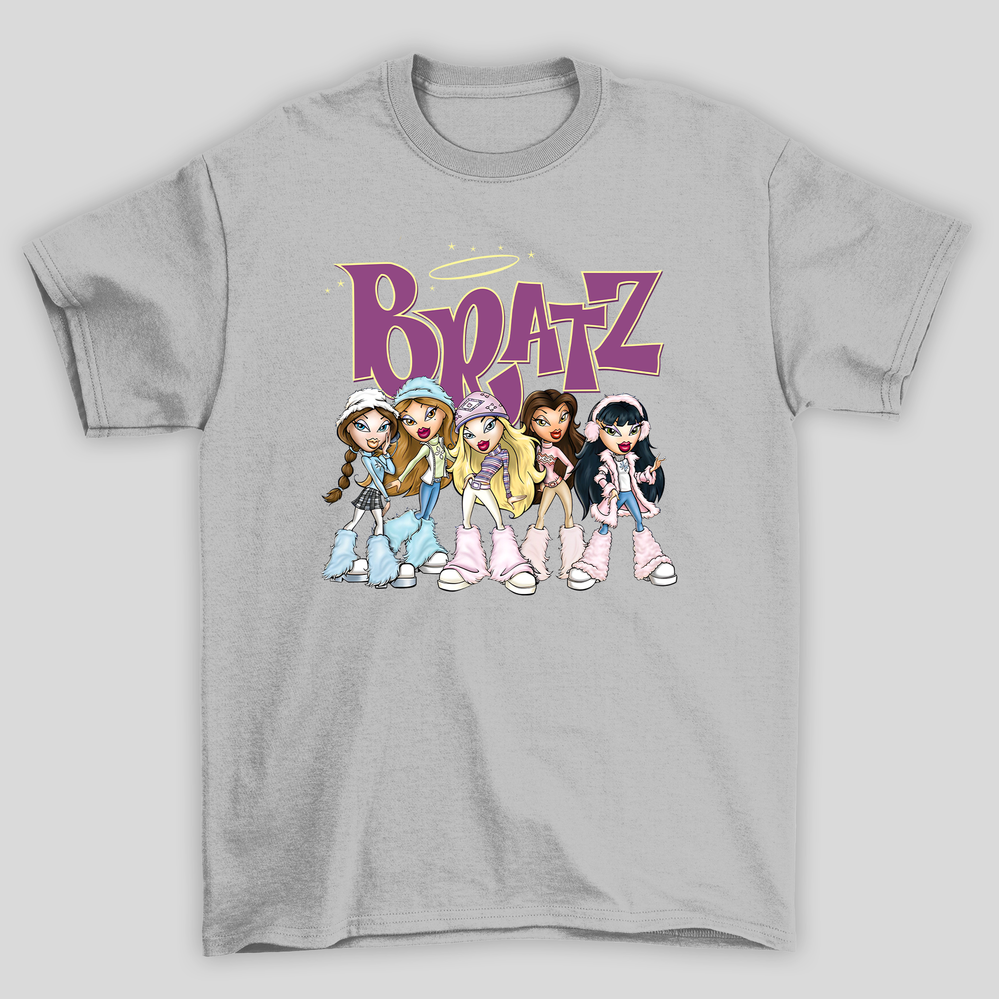 camiseta básica cinza estampa bratz boneca 