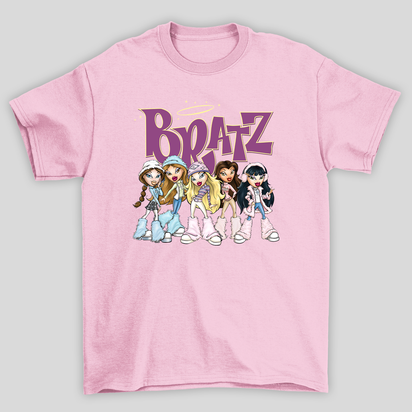camiseta básica rosa bebê estampa bratz boneca 