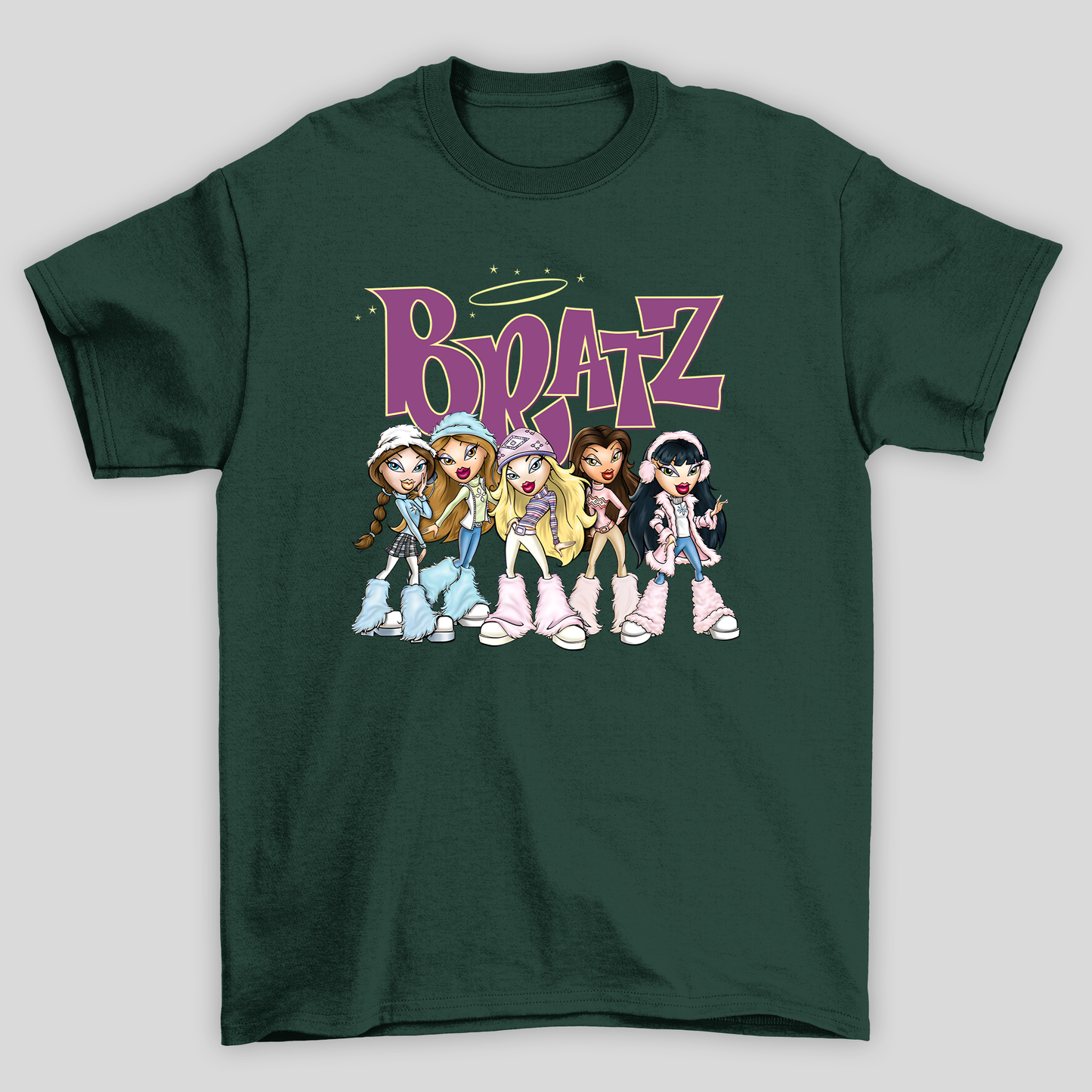camiseta básica verde estampa bratz boneca 