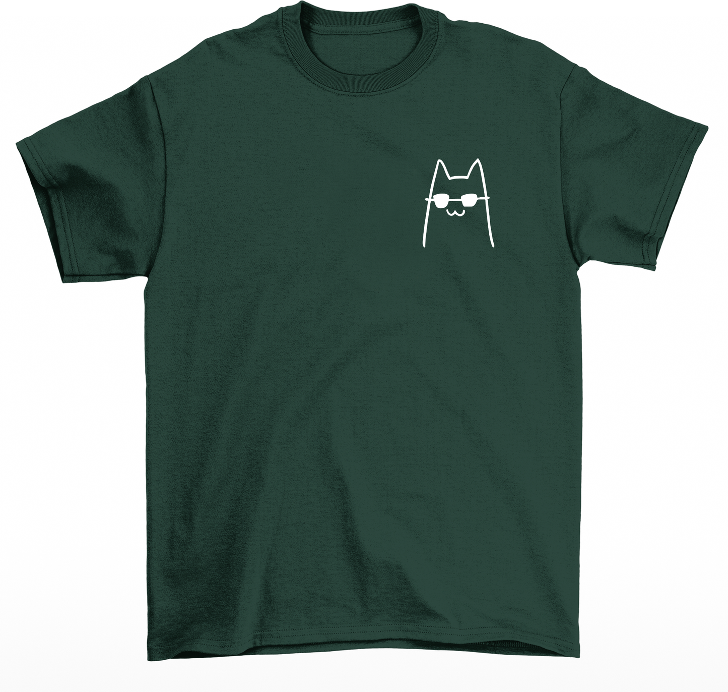 Camiseta Básica Unissex COm Estampa Gatinho estiloso Óculos- Verde