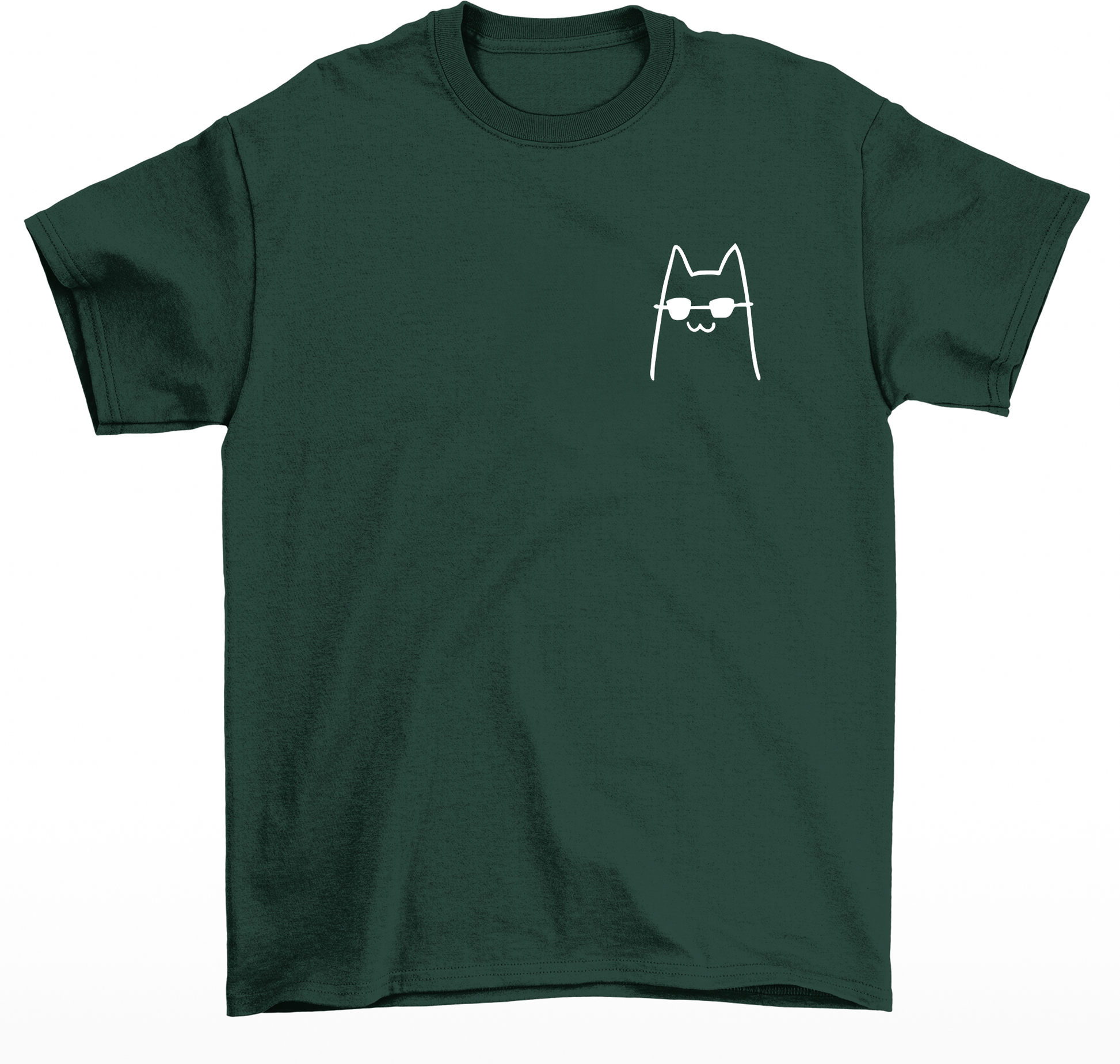 Camiseta Básica Unissex COm Estampa Gatinho estiloso Óculos- Verde