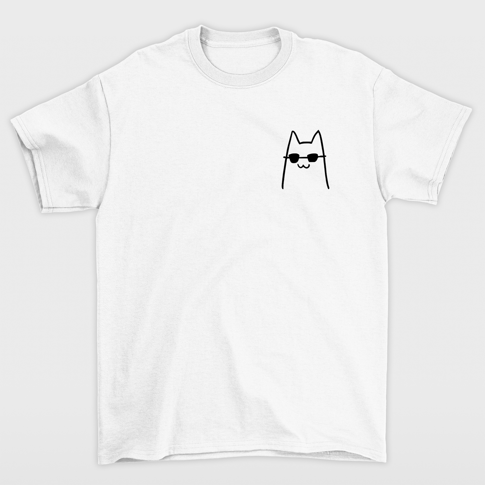 Camiseta Básica Unissex COm Estampa Gatinho estiloso Óculos- Branco