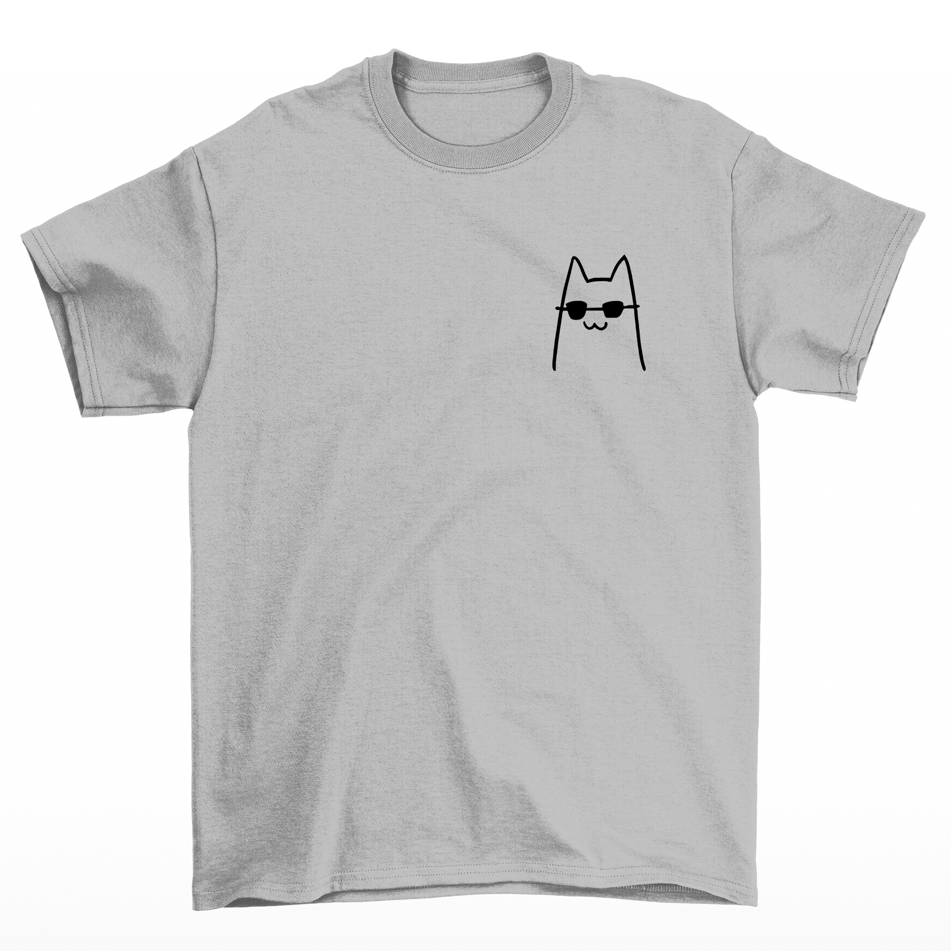 Camiseta Básica Unissex COm Estampa Gatinho estiloso Óculos- cinza