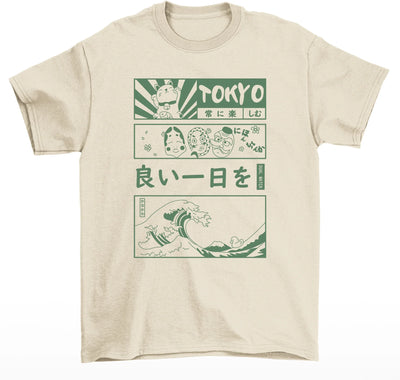 Camiseta Básica Unissex Tokyo Cat Wave - Pérola
