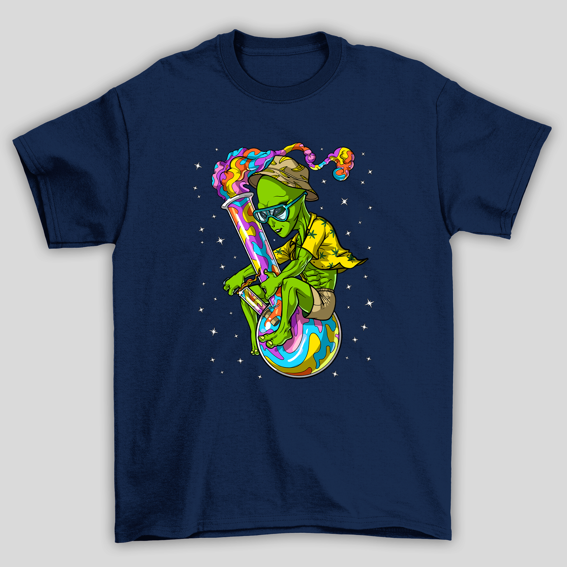 Camiseta Básica  Alienigena Psicodelico- Azul Marinho 