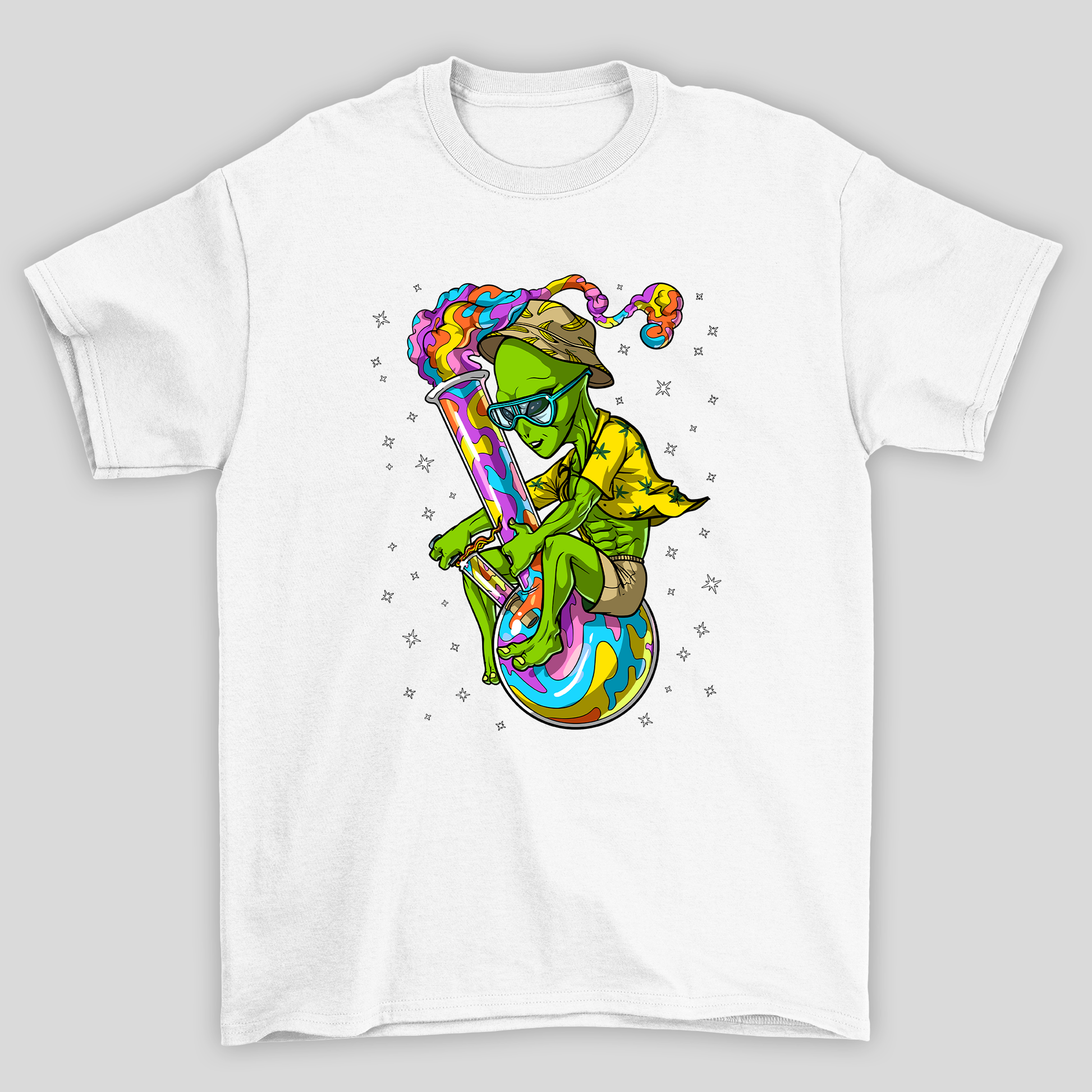 Camiseta Básica Alienigena Psicodelico - BRANCO 