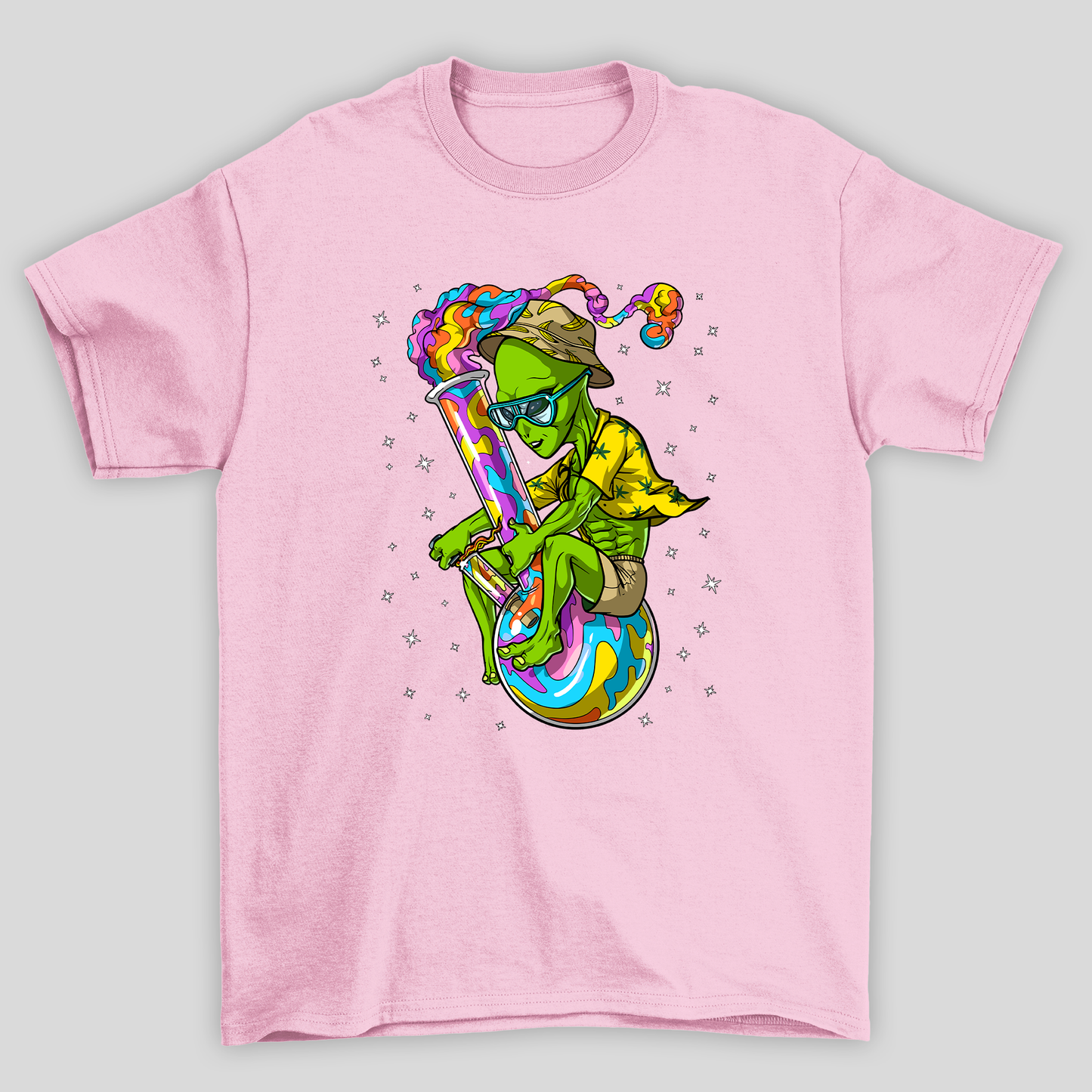 Camiseta Básica Alienigena Psicodelico- Rosa Bebê