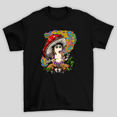 Camiseta Básica Cogumelo Mágico Hippie - PRETO