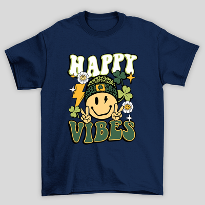 Camiseta Básica Smille Happy Vibes - AZUL MARINHO 