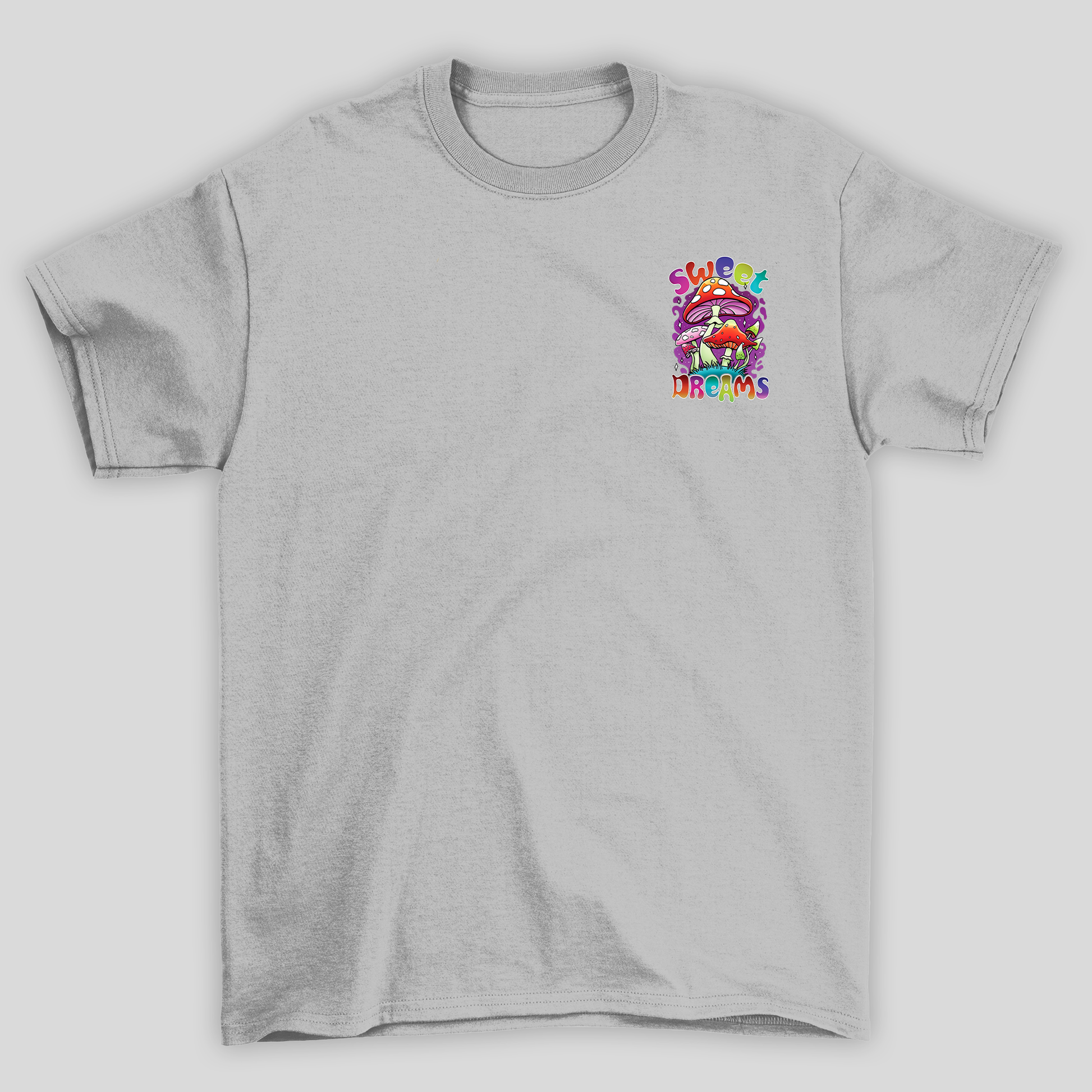 Camiseta Básica Cinza Sweet Dreams Cogumelos Mágicos