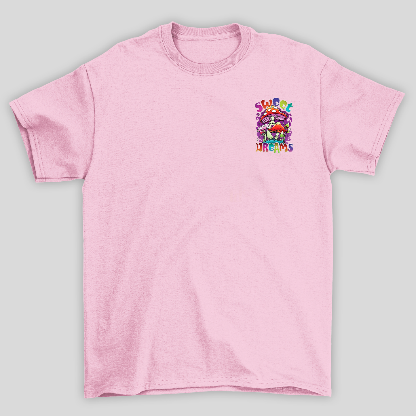 Camiseta Básica Rosa Bebê Sweet Dreams Cogumelos Mágicos