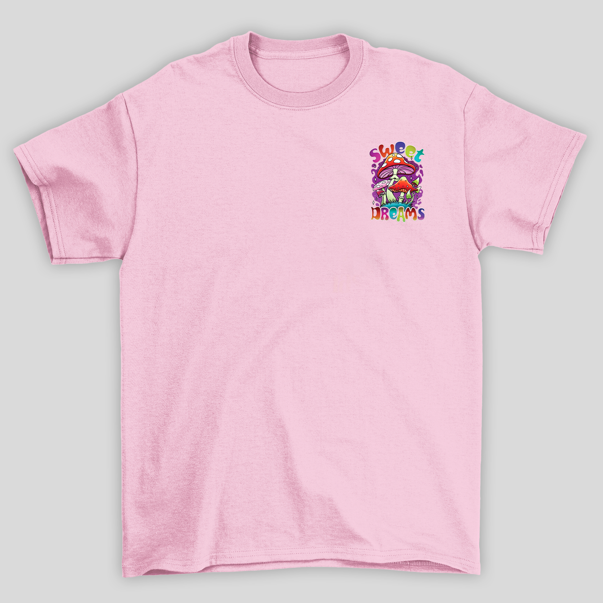 Camiseta Básica Rosa Bebê Sweet Dreams Cogumelos Mágicos
