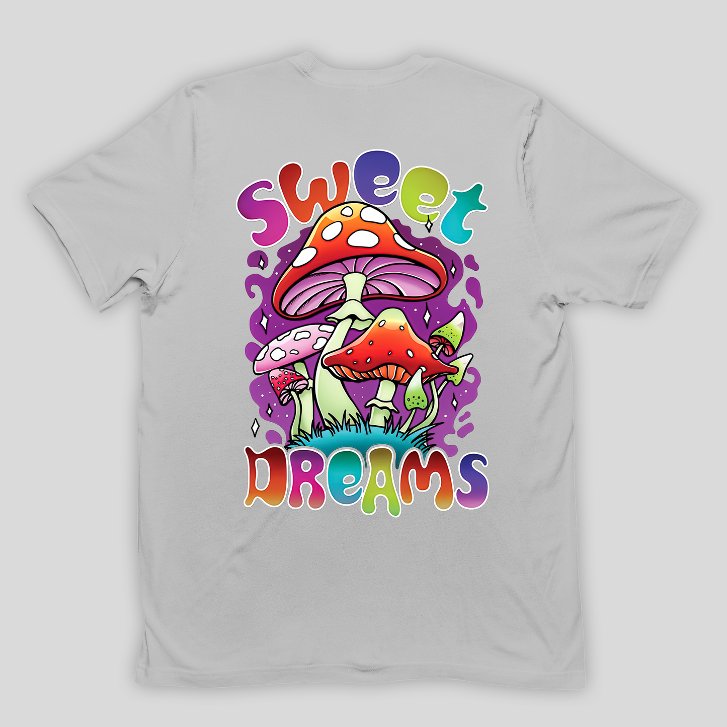 Camiseta Básica Cinza Sweet Dreams Cogumelos Mágicos
